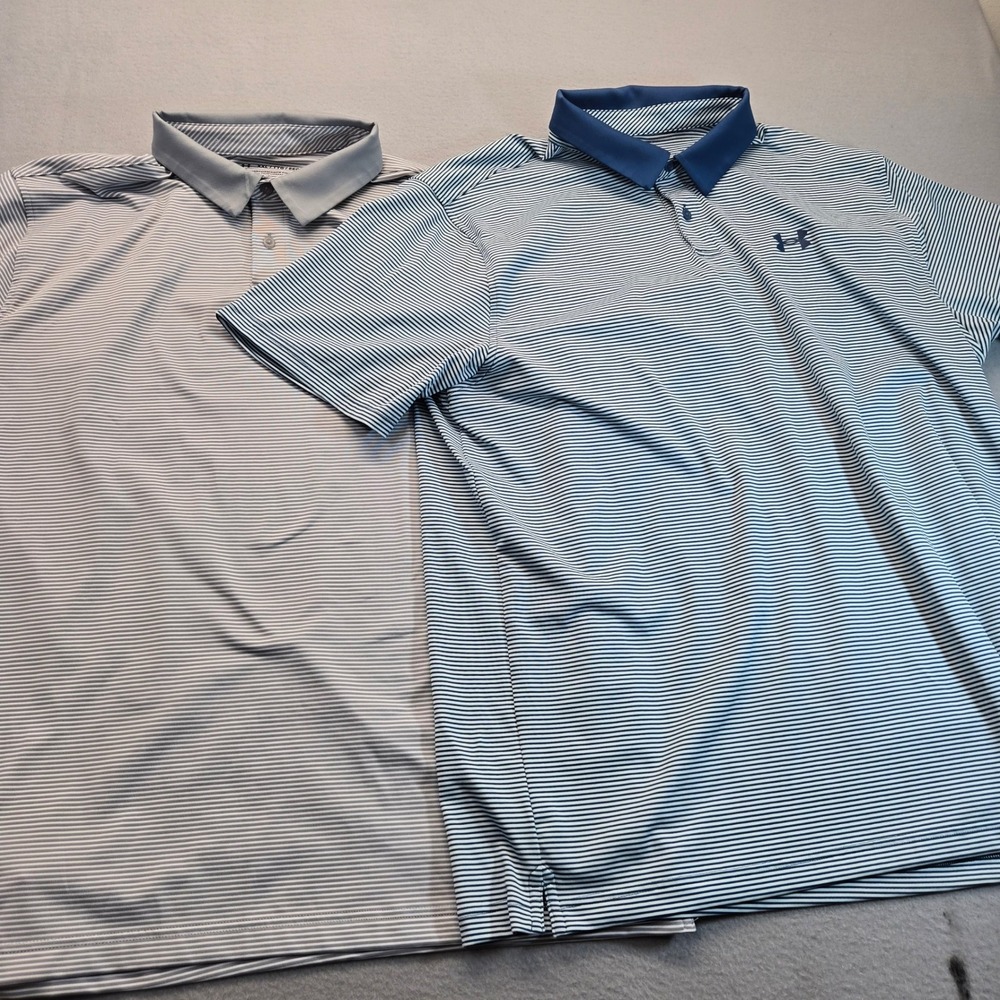 Under Armour Mens Playoff Performance Polo Shirt Lot of 2 Striped Grey Navyโ XXL